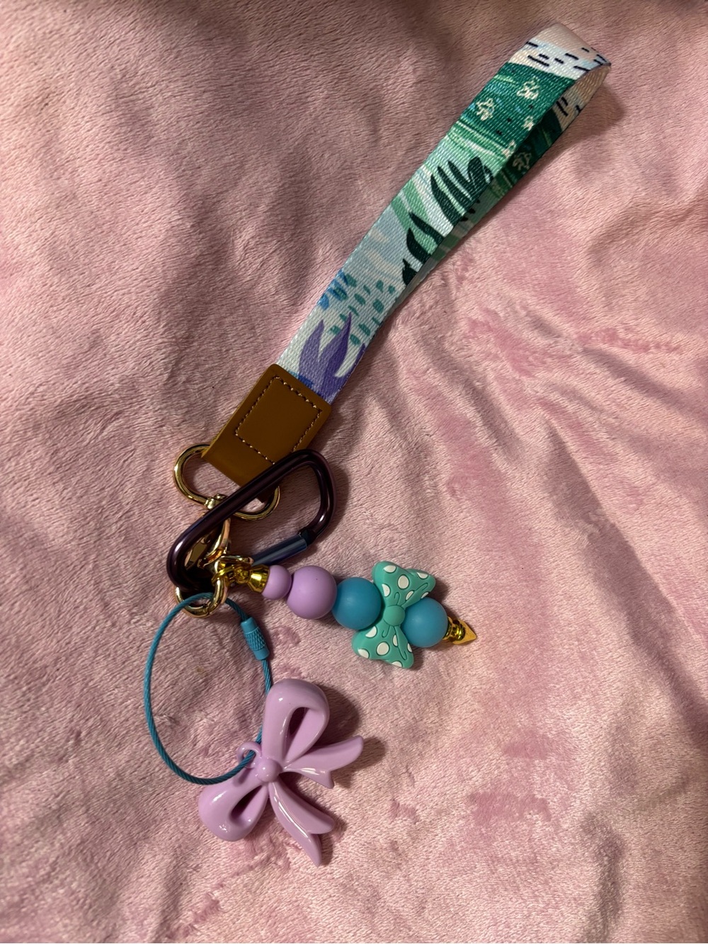 Bow Charm Wristlet Keychain - Lavender & Teal